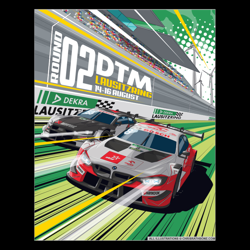 DTM Lausitzring Race poster Illustrations by Chris Rathbone