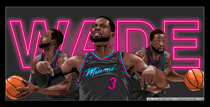 Dwyane Wade Miami Heat Illustrations by Chris Rathbone