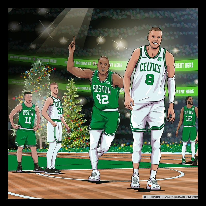 Boston Celtics Christmas Illustrations by Chris Rathbone