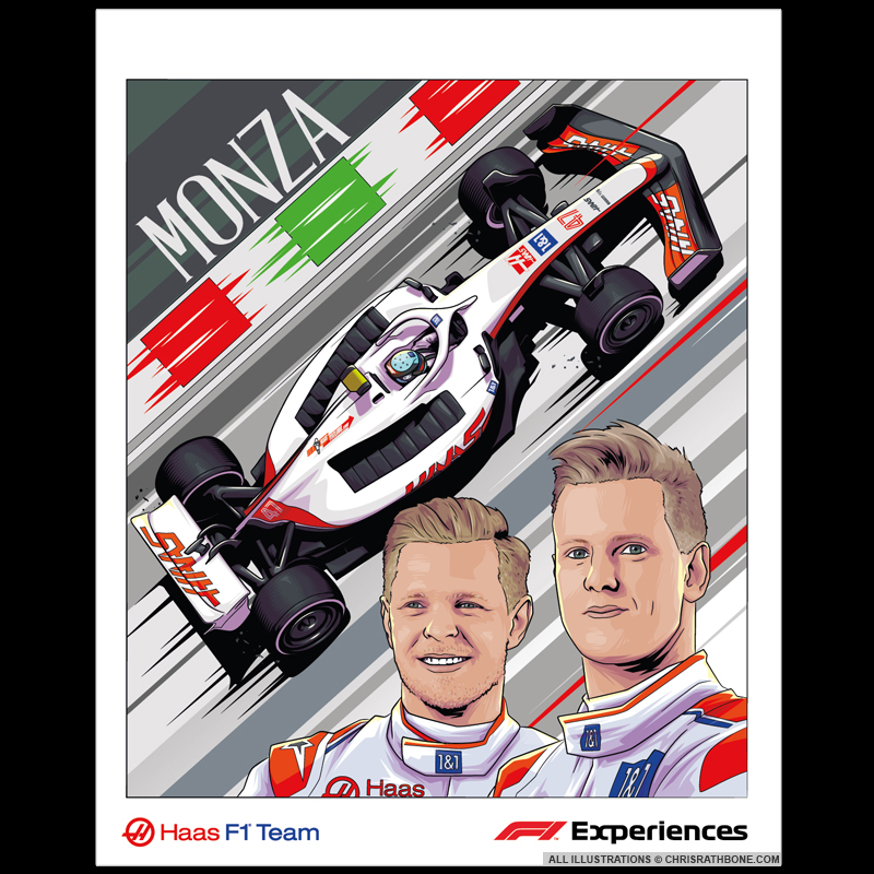 F1 Experiences Miami GP HAAS F1 Race poster Illustrations by Chris Rathbone