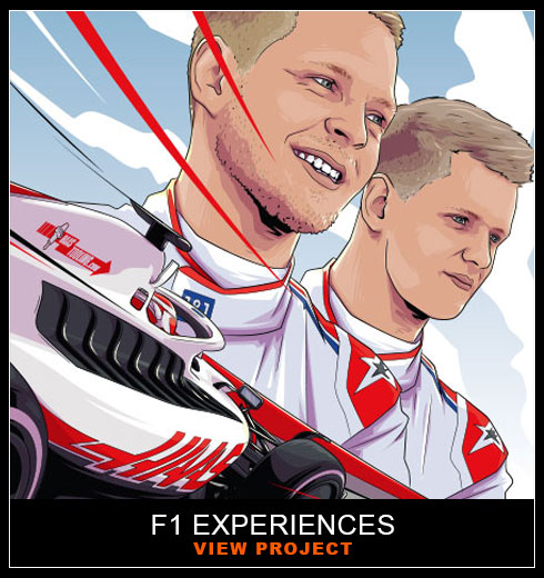 F1 Experiences HAAS F1 race poster illustrations by Chris Rathbone