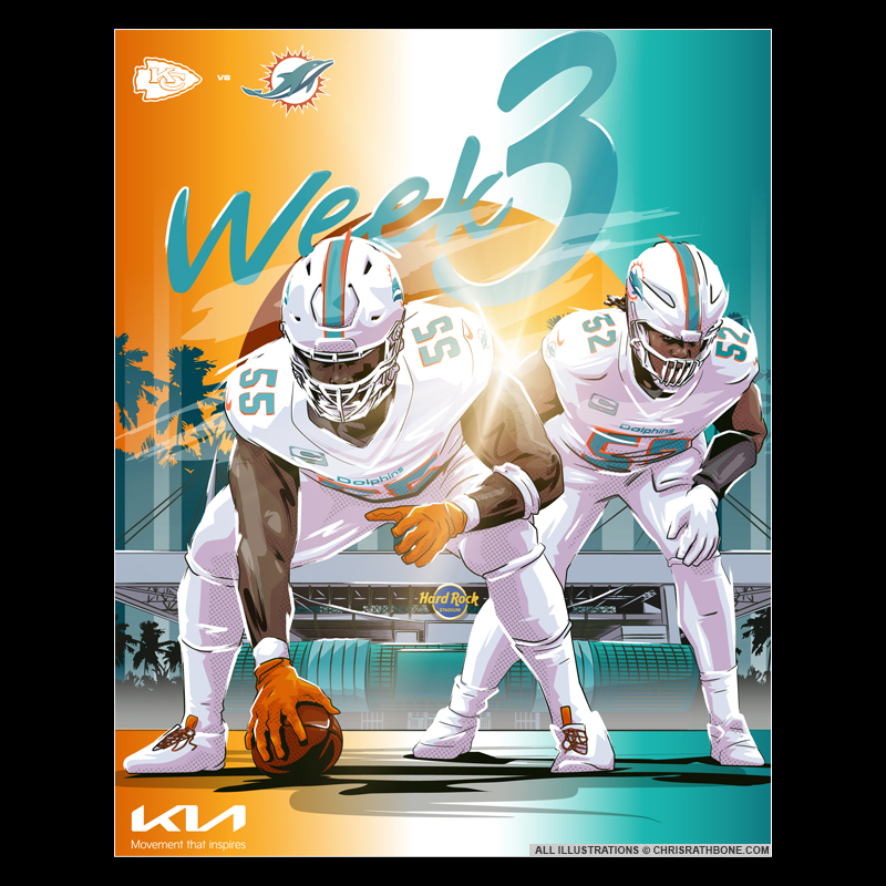 Miami Dolphins game week Illustrations by Chris Rathbone
