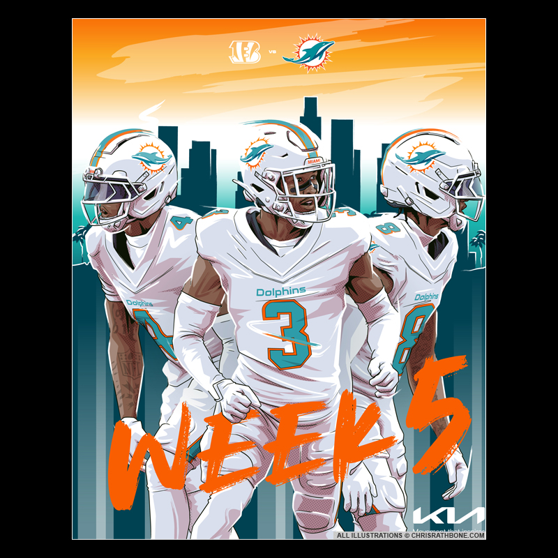 Miami Dolphins game week Illustrations by Chris Rathbone