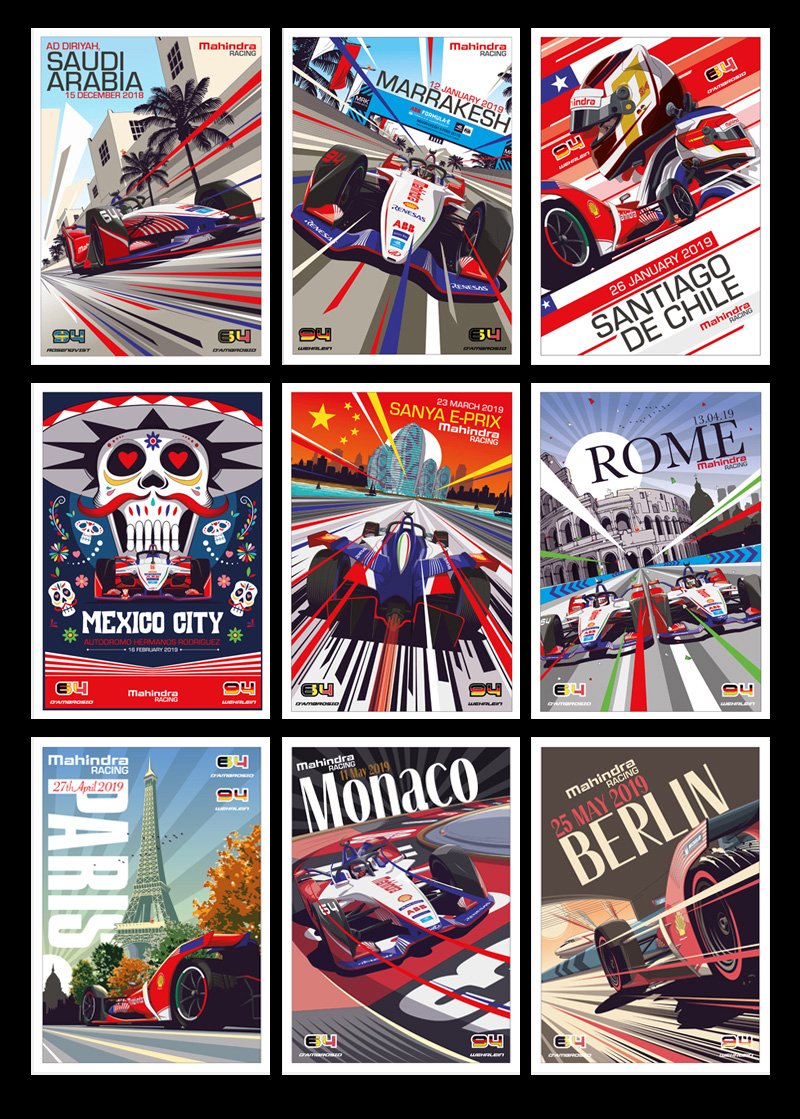 Mahindra Racing Poster illustrations by Chris Rathbone