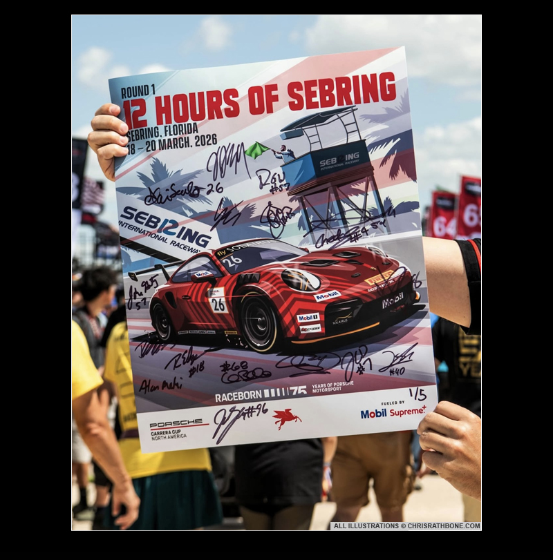 Porsche Motorsport poster Illustrations by Chris Rathbone