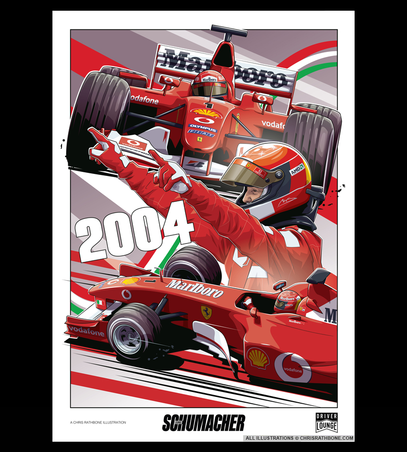 Michael Schumacher Lounge Poster illustrations by Chris Rathbone