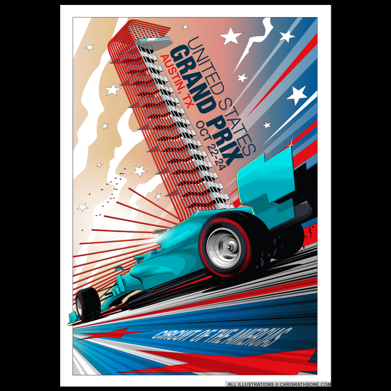 2021 US GP COTA Race Poster Illustration by Chris Rathbone