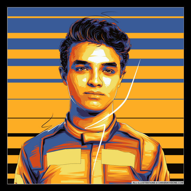 Formula 1 driver portrait illustrations by Chris Rathbone