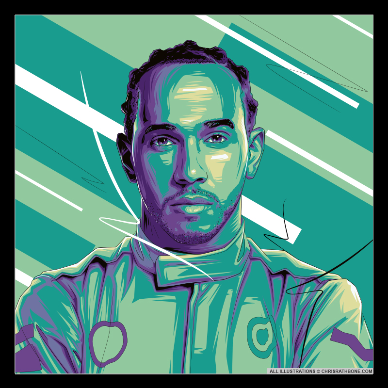 Formula 1 driver portrait illustrations by Chris Rathbone