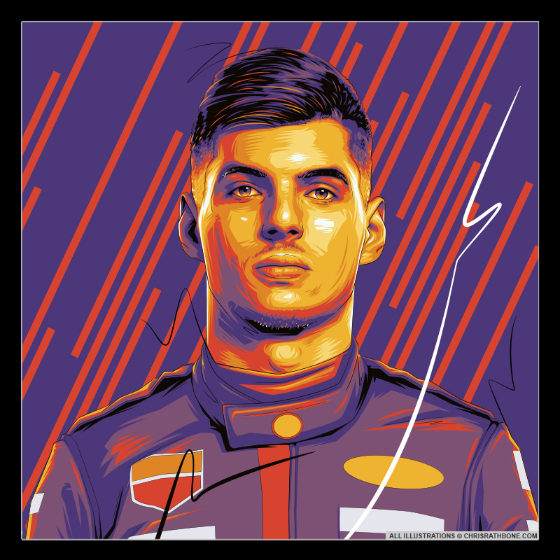 Formula 1 driver portrait illustrations by Chris Rathbone