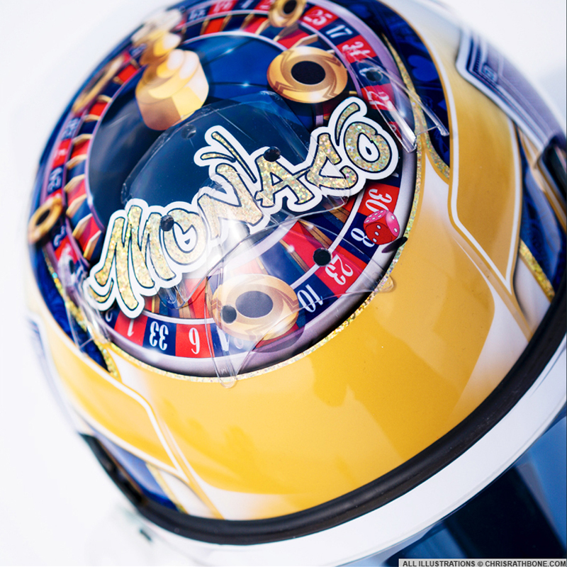 Clement Novalak crash helmet design Illustration by Chris Rathbone