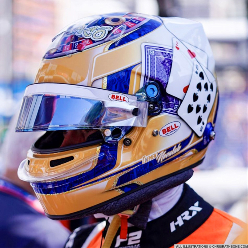 Clement Novalak crash helmet design Illustration by Chris Rathbone