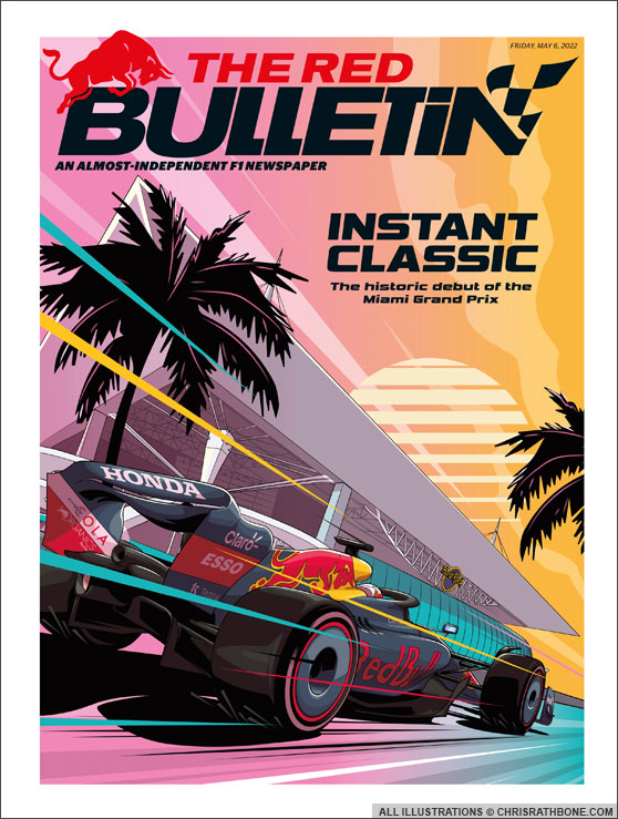 Red Bull Red Bulletin Magazine cover Illustrations by Chris Rathbone