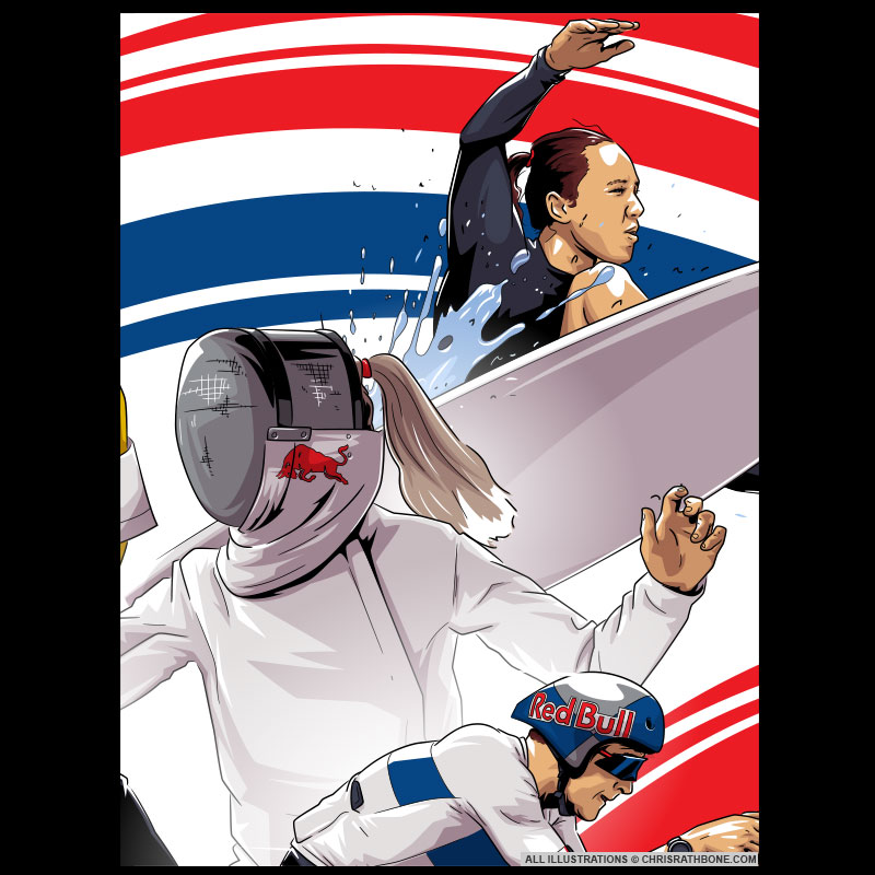 Red Bulletin Paris Olympics illustrations by Chris Rathbone