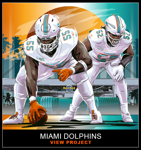 Miami Dolphins illustrations by Chris Rathbone